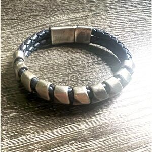 Steve Madden Unisex Stainless Steel & Leather Chevron bracelet
